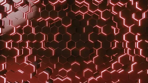 Abstract red of futuristic surface hexagon pattern with light rays. 3D Rendering Stock Footage 88798538