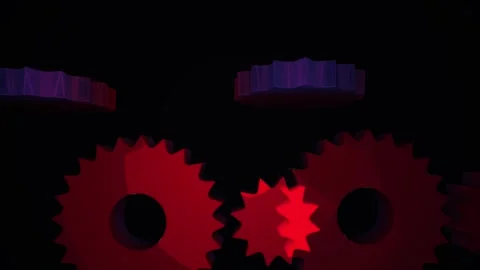 Abstract Red Gears Rotating in Dark Futuristic Environment. Stock Footage 333919673