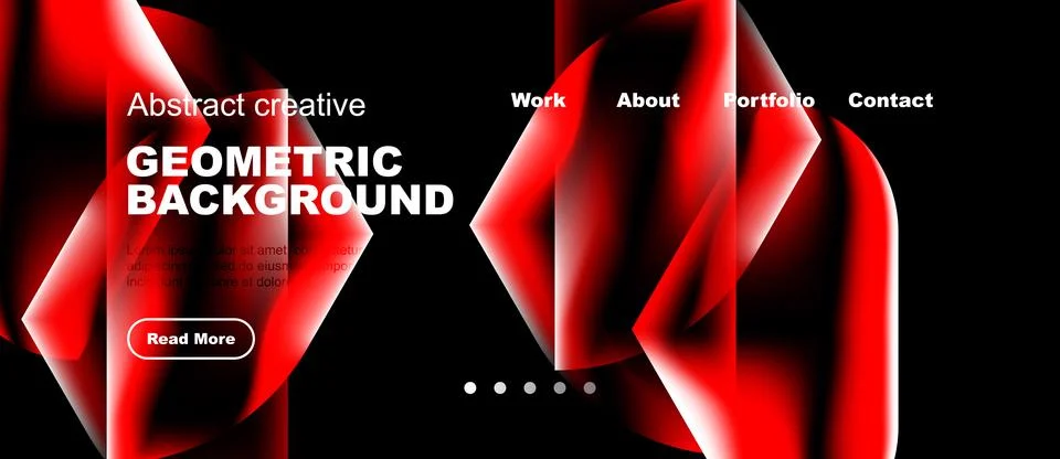 Abstract red geometric design. Website header with navigation elements, text, 库存插图