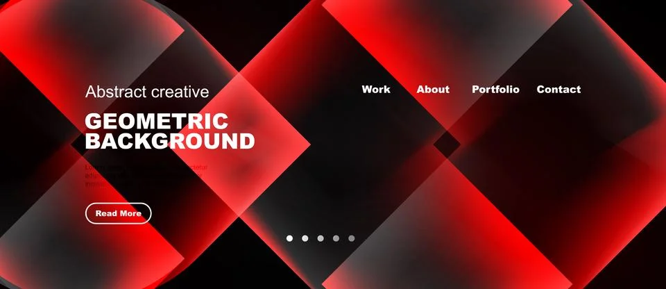 Abstract red geometric design. Website header with navigation options, button Stock Illustration