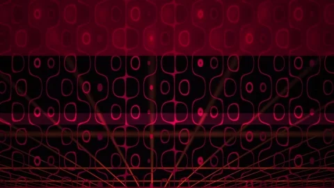 Abstract Red Geometric Pattern with Light Rays and Glitch Effects. Stock Footage 334511092