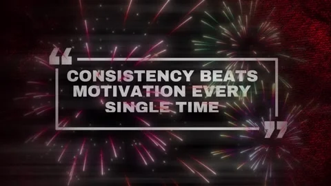 Abstract red geometric shapes with fireworks and motivational quote text Stock Footage 344412064