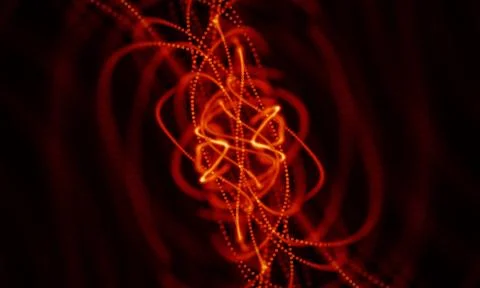 Abstract Red Geometrical Background . Connection structure. Science background Stock-Illustration