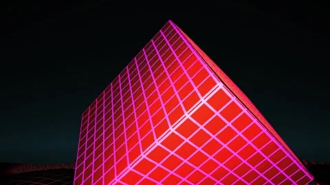 Abstract red glowing cube with grid structure in dark space. Stock Footage 334511224