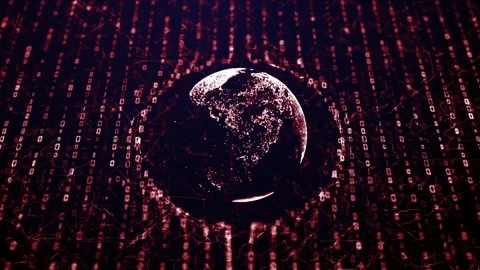 Abstract red glowing data network over a futuristic world map perfect for Stock Footage 318935066