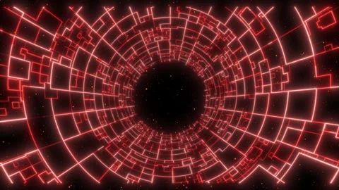 Abstract Red Glowing Grid Tunnel Technology Video Motion Background Stock Footage 336302961