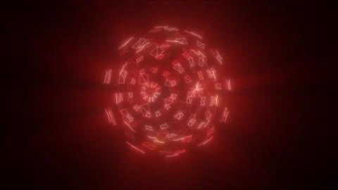 Abstract red glowing network sphere composed of interconnected lines on dark  Stock Photos