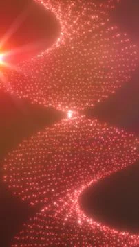Abstract red glowing particle wave with dotted mesh, soft light rays, and f.. イラスト素材