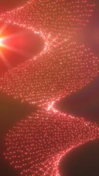 Abstract red glowing particle wave with dotted mesh, soft light rays, and f.. イラスト素材
