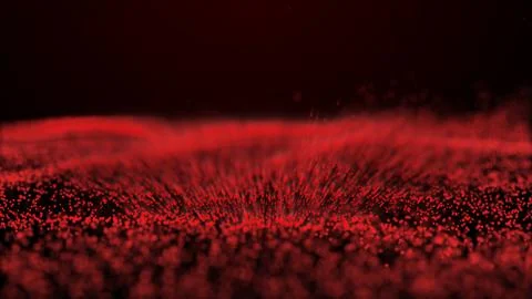 Abstract red glowing particles burst upwards from a dark background. Stock Illustration