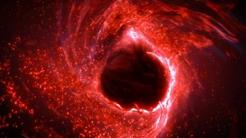 Abstract Red Glowing Particles with Mysterious Plasma Nucleus and Swarm Vorte Stock Illustration