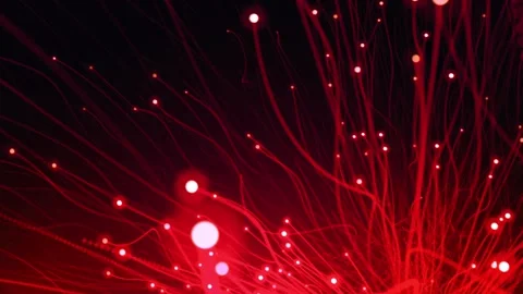 Abstract red glowing particles rising on wavy lines representing data flow Stock Footage 327510457
