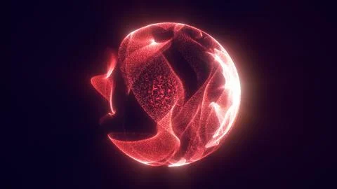 Abstract red glowing sphere with flowing particle shell and dark textured c.. Stockillustratie