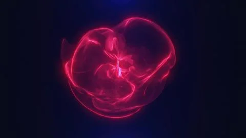 Abstract red glowing sphere shape with a fluid, organic design on a dark ba.. Stock Photos