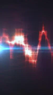 Abstract red glowing waveform with bright lens flares, pulse line, and dark.. Illustrazione stock