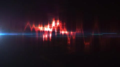 Abstract red glowing waveform with sharp light peaks on a dark background, .. Stock Illustration