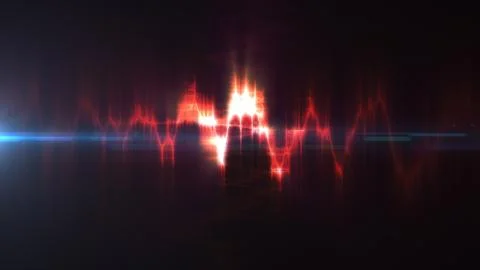 Abstract red glowing waveform with sharp light peaks on a dark background, .. Stock Illustration