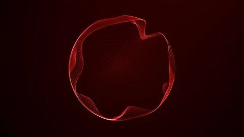 Abstract red glowing wireframe sphere made of flowing mesh lines on dark ba.. Stock Illustration