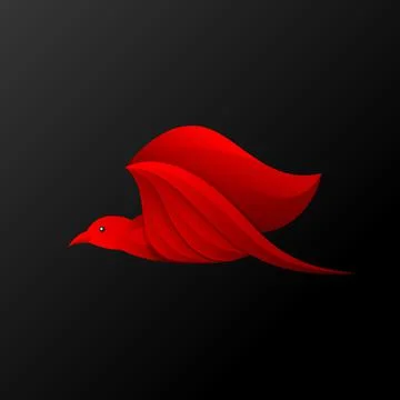Abstract red gradient flying bird logo icon isolated on black background Stock Illustration