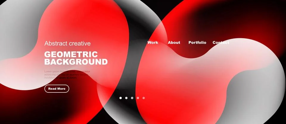 Abstract red, gray shapes form dynamic website header. Text highlights geom.. イラスト素材