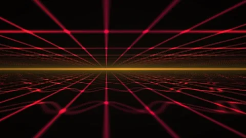 Abstract Red Grid Horizon with Yellow Light Beam. Stock Footage 334511377