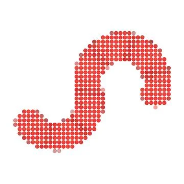 Abstract red gummy worm shape made of small circles on white background. Иллюстрация