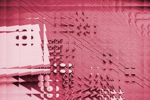 Abstract Red Hardware Assembly with Screws Stock Illustration