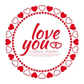 Abstract red heart circle frame. Flat design style. love you, Valentine's D.. 스톡 일러스트