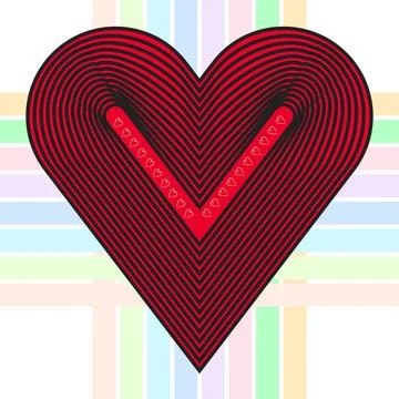 Abstract Red Heart Pattern With Concentric Stripes and Small Hearts Over Pa.. Illustrazione stock