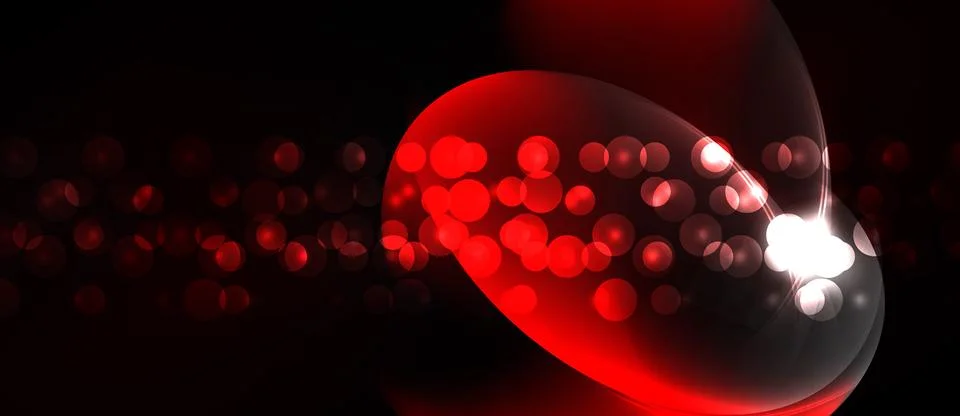 Abstract red heart shape glows against dark background. Numerous small circle Illustrazione stock