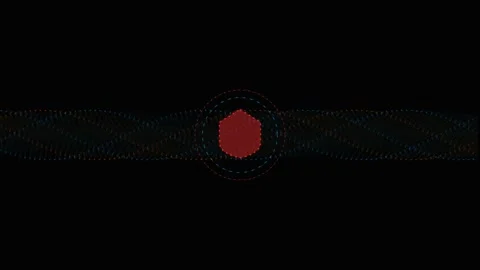Abstract red hexagon core with pulsing wave particles on dark digital motio.. Stock Footage 342322420