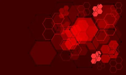 Abstract red hexagon line technology futuristic geometric connect network Stock Illustration