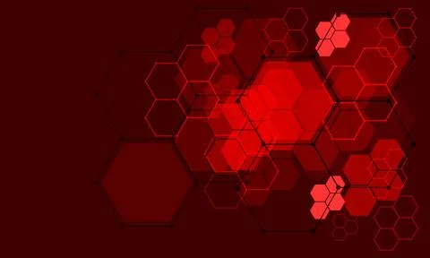 Abstract red hexagon line technology futuristic geometric connect network ... 写真素材