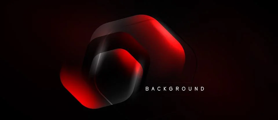 Abstract red hexagon shape over dark background. Glossy effect creates depth, Stock Illustration