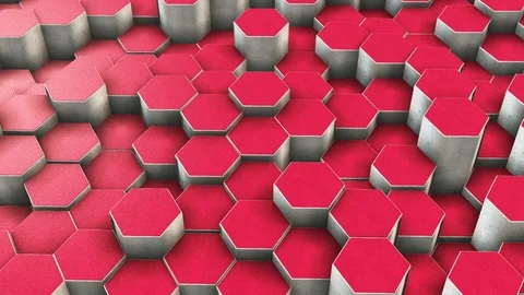 Abstract Red Hexagons Background Random Motion, 3d  Animation, Stone Material Stock Footage 124643010