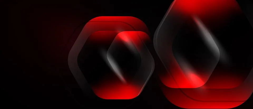 Abstract red hexagons layered over black background. Glossy reflections creat Stock Illustration