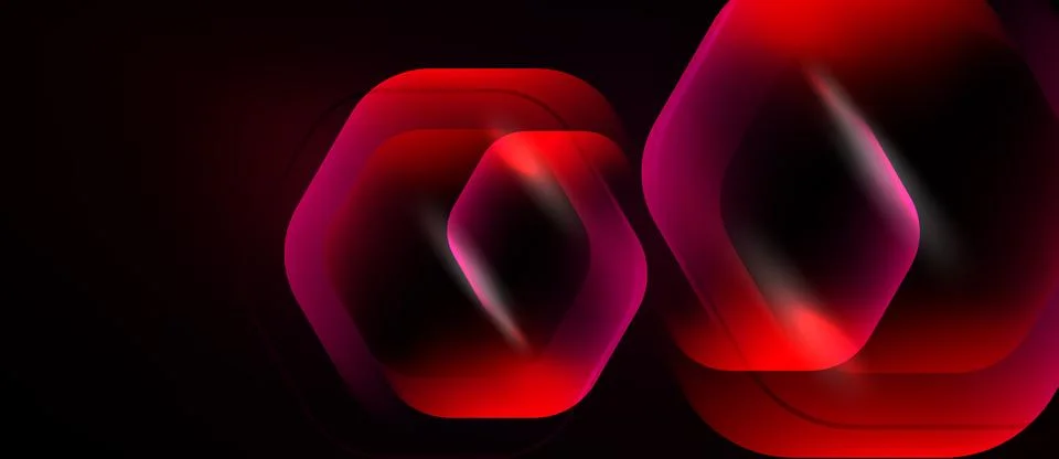 Abstract red hexagons overlap, creating glowing effect against dark backgroun イラスト素材