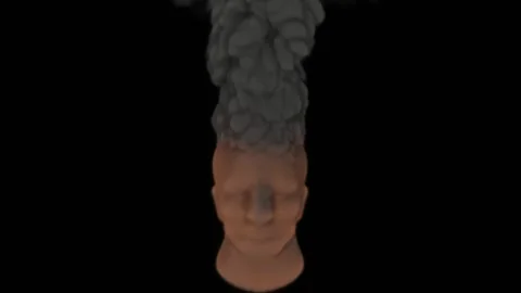 Abstract red-hot human head exudes thick smoke on a black background. Boiling at Stock Footage 170992344