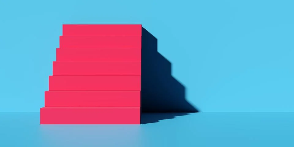 Abstract red huge steps or stars on blue background with copy space, busine.. Stock Illustration