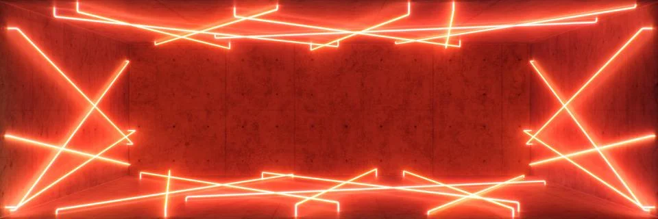 Abstract red interior or corridor with neon light. Fluorescent lamp. Futuristic Stock Illustration