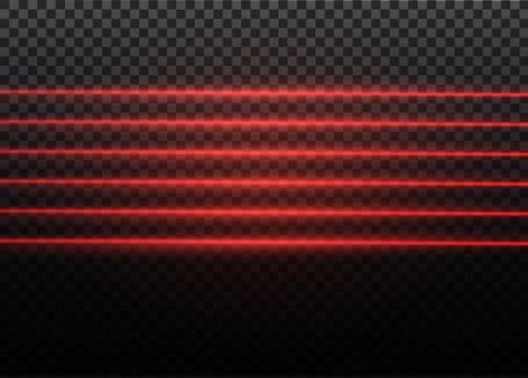 Abstract red laser beam. Transparent isolated on black background. Vector Stock Illustration