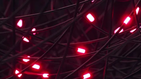 Abstract red led lights tangled wires motion shot close up background texture Stock Footage 327521773