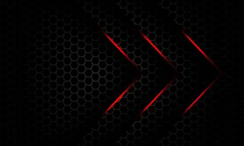 Abstract red light arrow direction overlap on dark grey metallic hexagon mesh Stock Illustration