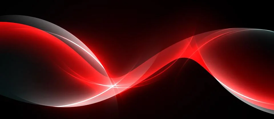 Abstract red light curves flow across black background. Smooth shapes create Stock Illustration