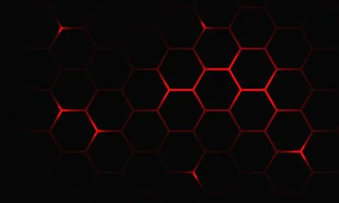 Abstract red light hexagon line in grey modern luxury futuristic background Stock Illustration