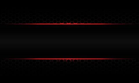 Abstract red light neon on grey metallic blakc hexagon mesh design modern lux Stock Illustration