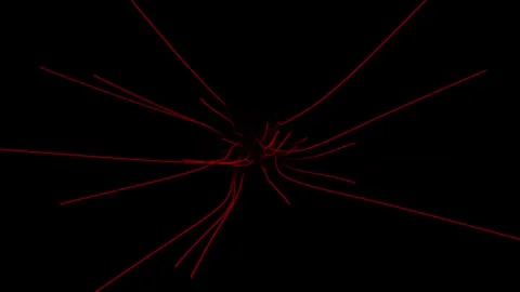 Abstract red light streaks exploding outwards in darkness with subtle motio.. Video stock 347017992