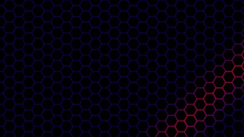 Abstract red light wave moving over dark blue hexagon grid pattern digital .. Stock Footage 342549426