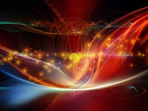 Abstract Red Light Waves and Glowing Energy Lines Background Stock Illustration
