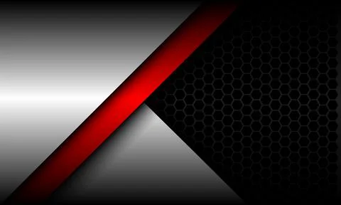 Abstract red line slash silver triangle dark grey metallic hexagon mesh Stock Illustration